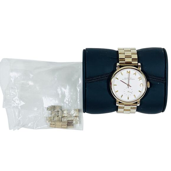 Marc by Marc Jacobs Baker Watch 36mm Women Gold Tone Case #MBM3243 Working